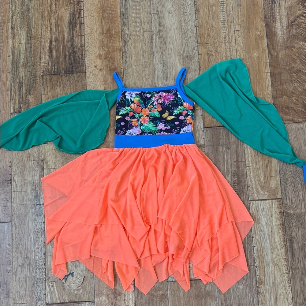 Floral Fairy Kids Costume with Orange Skirt